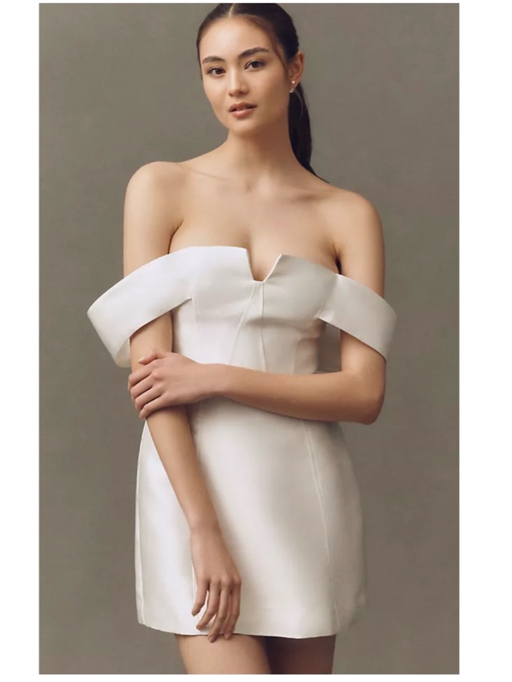 Anthropologie BHLDN Dupioni Off-the-Shoulder Structured Mini Dress Bride White 4